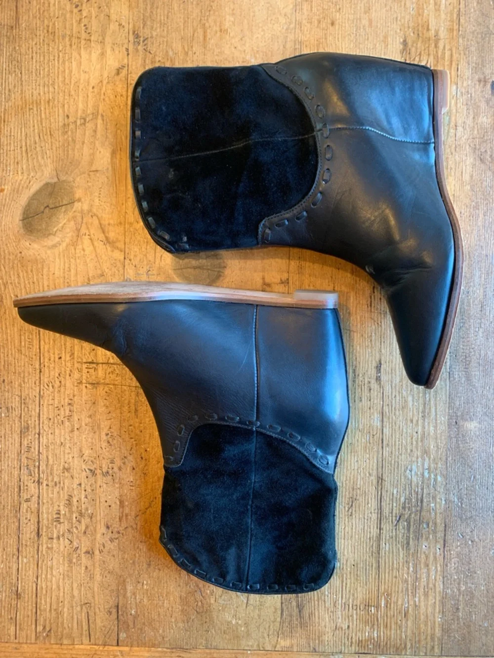 Martha Jones Women’s Black Two-Texture Wedge Ankle Booties